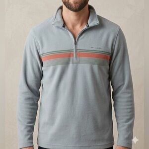 Travis Mathew Green Zip-Up Sweater with Stripes